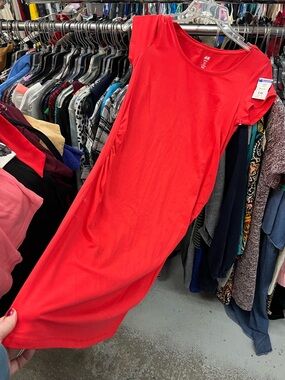 H&M Bright Red Short-Sleeve Knit Midi Dress